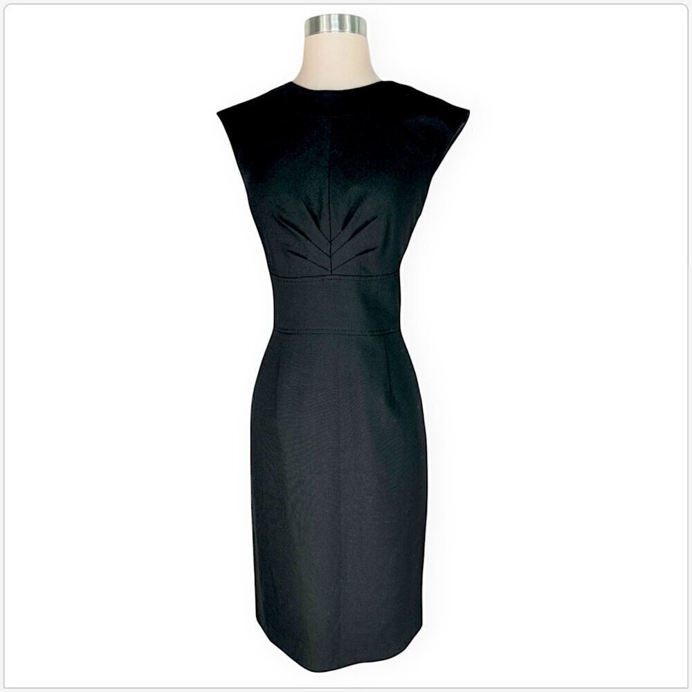 Anne Klein Black Fitted Seamed Pleated Bodice Detail Sheath Dress LBD Size 8